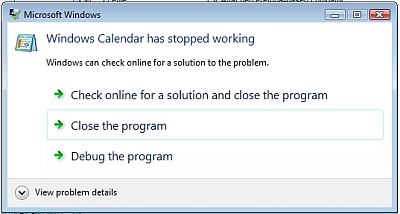 Vista Calendar Crash